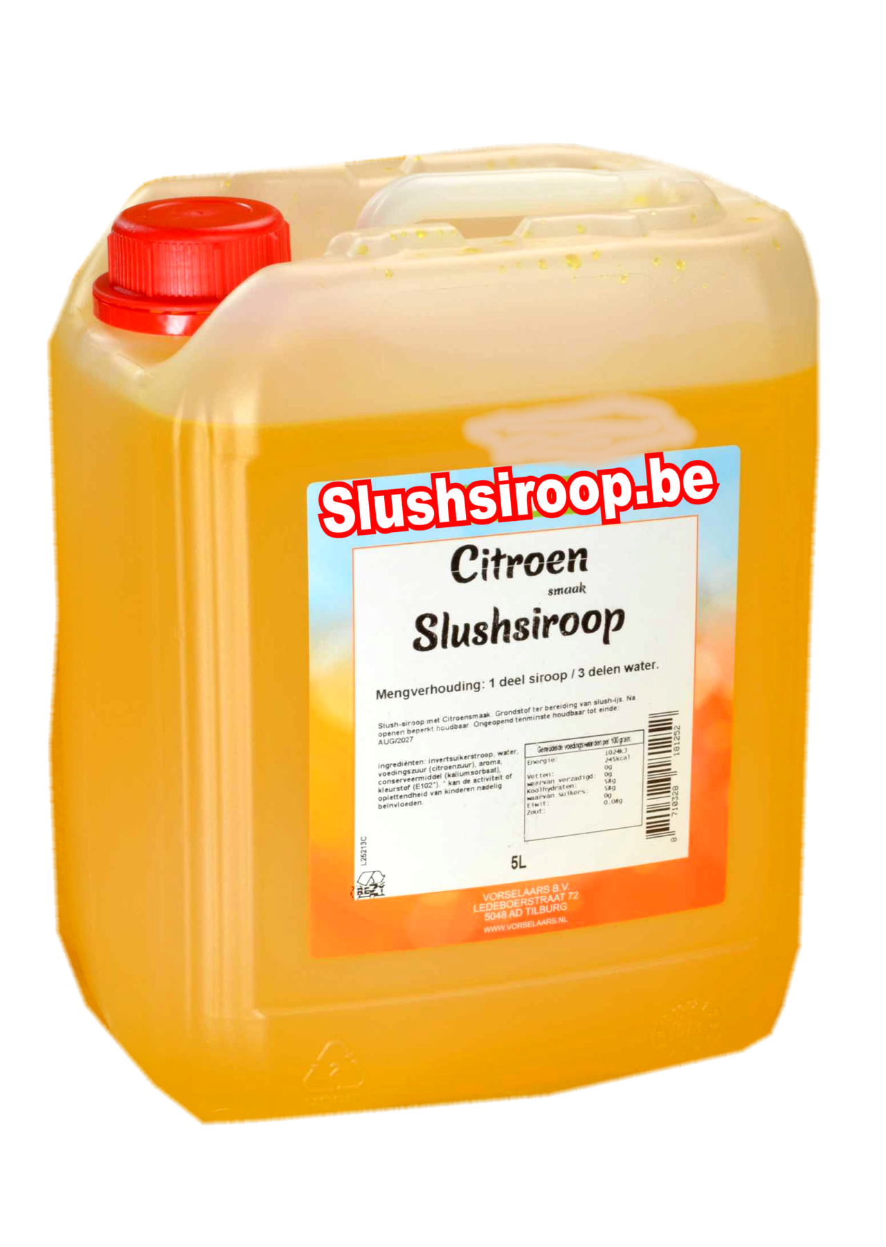 B- Slushsiroop CITROEN smaak - tank met 5 ltr - Vorselaars - Slushsiroop.be