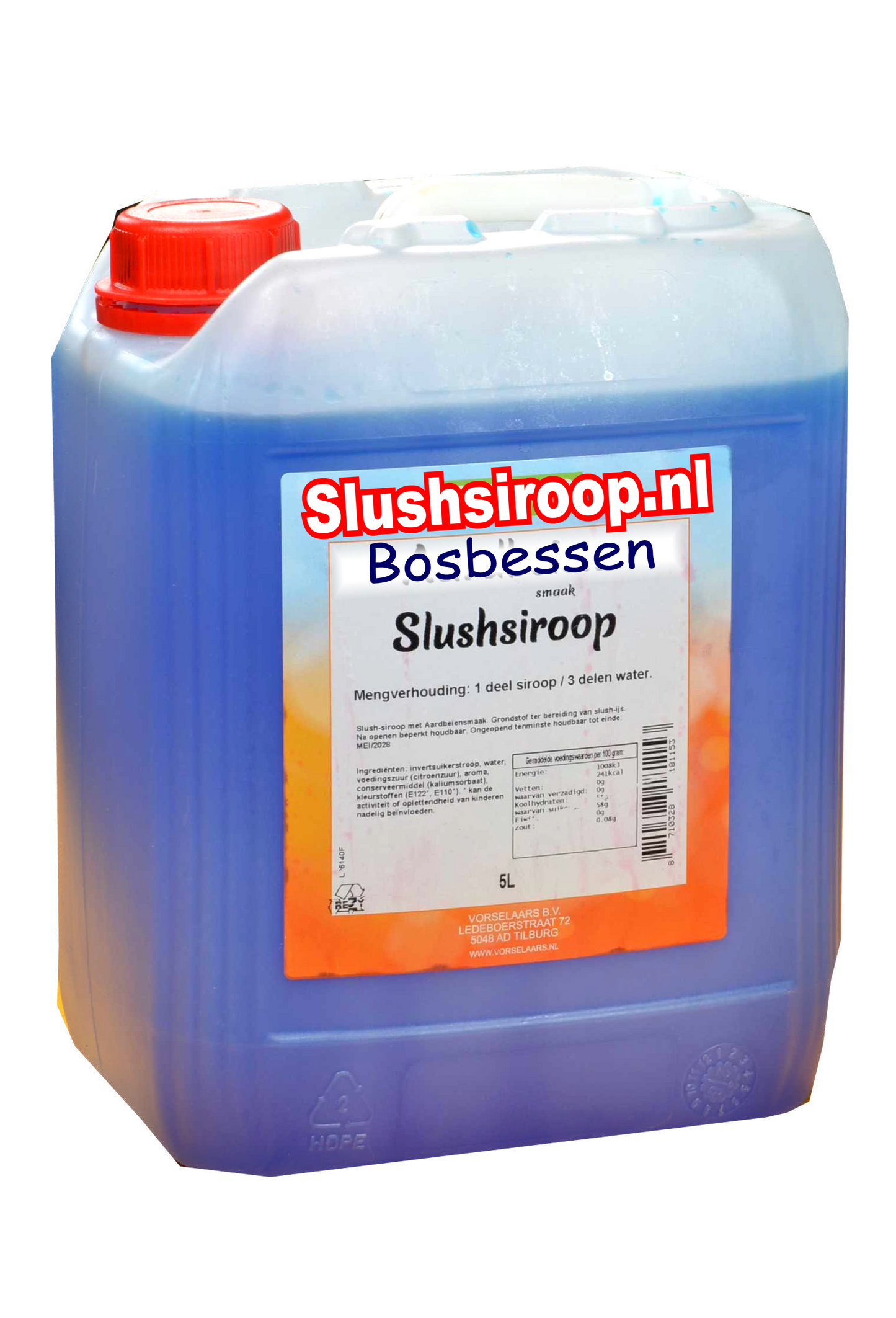 B- Slushsiroop BOSBESSEN smaak - tank met 5 ltr - Vorselaars - Slushsiroop.nl - Een ijskoude lekkernij voor jong en oud