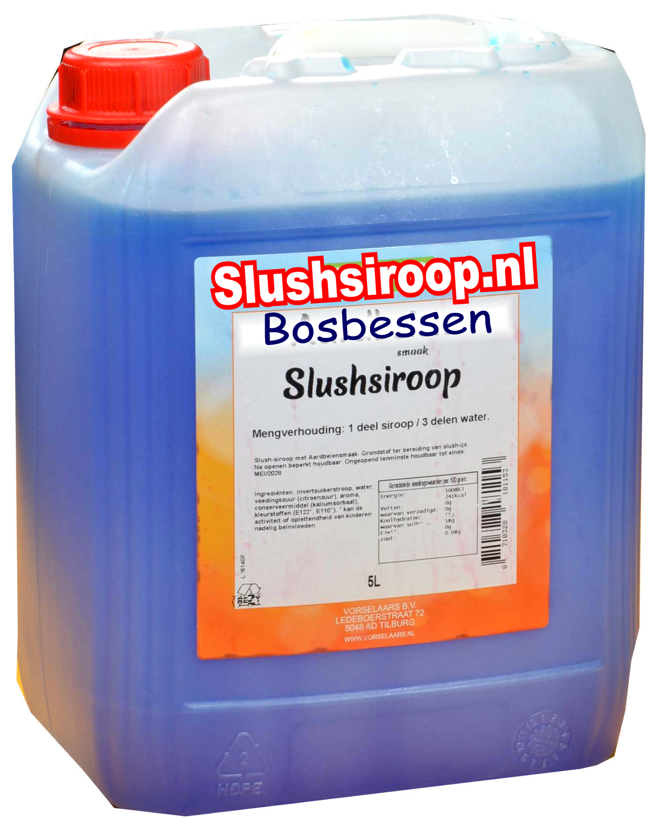 B-Slushsiroop BOSBESSEN smaak - tank met 5 ltr - Vorselaars - Slushsiroop.nl  -  Een ijskoude lekkernij voor jong en oud