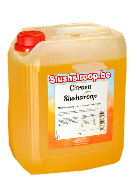 B- Slushsiroop CITROEN smaak - tank met 5 ltr - Vorselaars - Slushsiroop.be