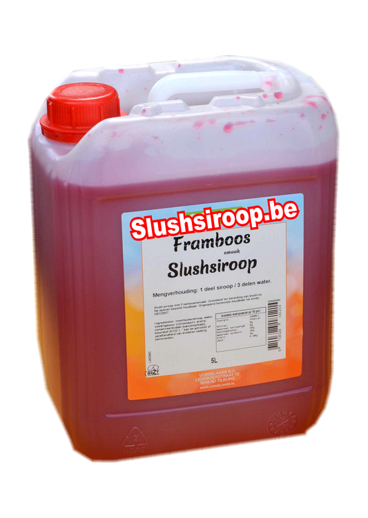 B-  Slushsiroop FRAMBOZEN smaak - tank met 5 ltr - Vorselaars - Slushsiroop.be