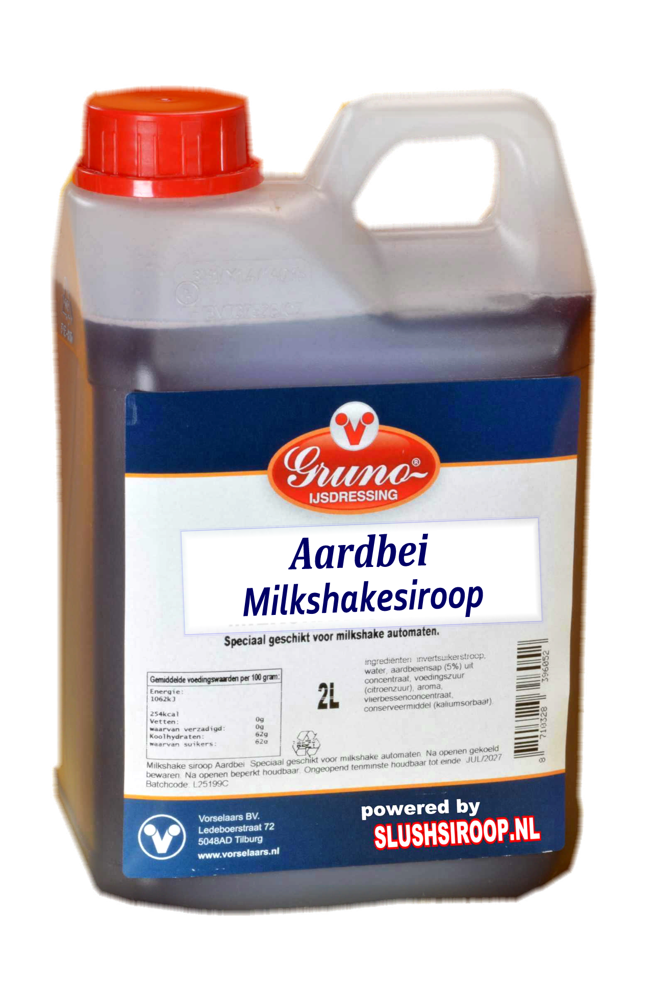 B- GRUNO - MilaNNE Milkshakesiroop AARDBEIEN smaak, tank a, 2 liter