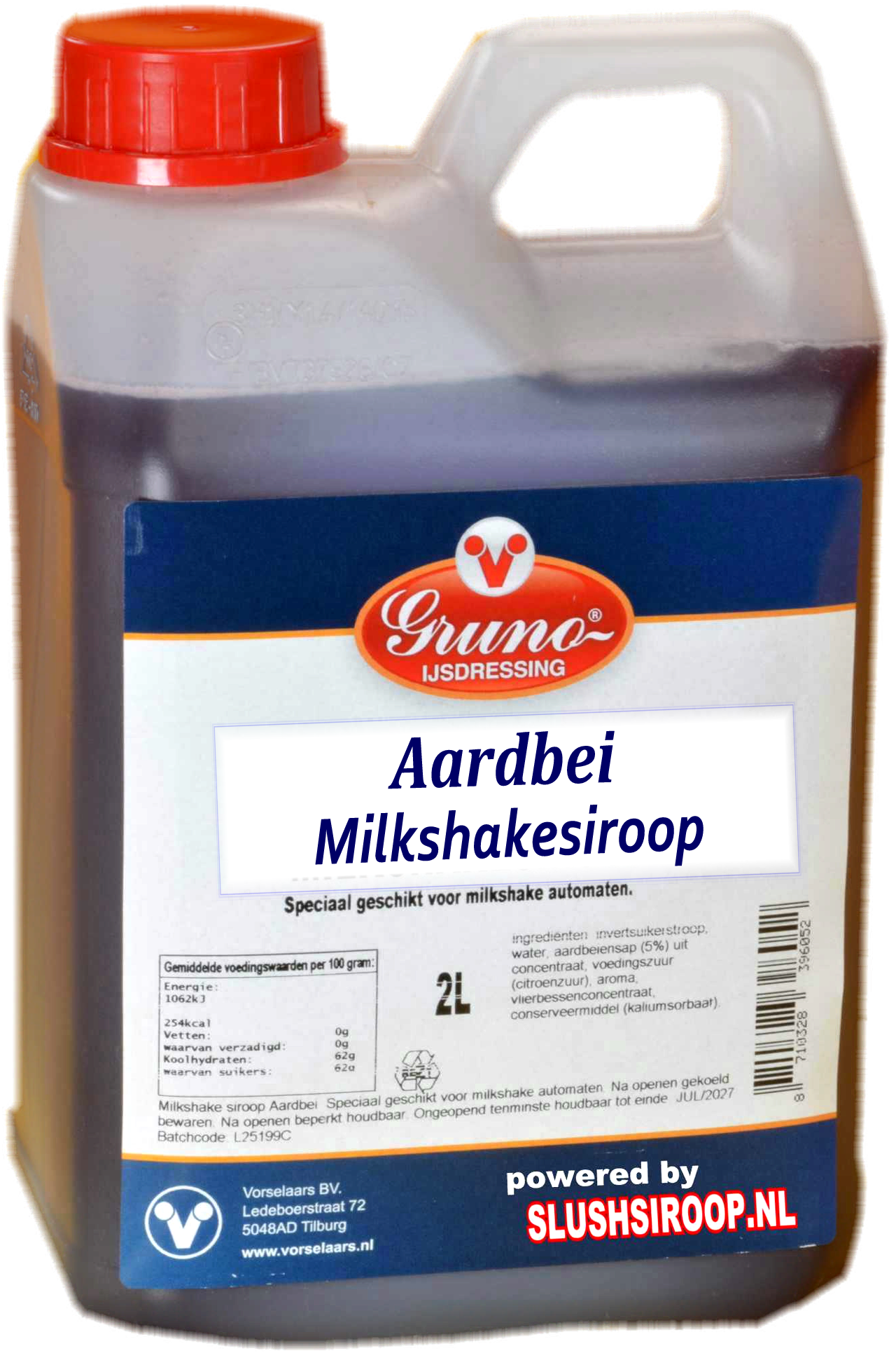 B- GRUNO - MilaNNE Milkshakesiroop AARDBEIEN smaak, tank a, 2 liter