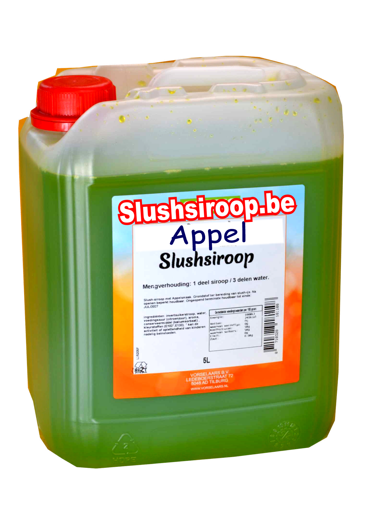 B- Slushsiroop APPEL - tank met 5 ltr - Vorselaars - Slushsiroop.be  -  De ijskoude lekkernij voor iedereen