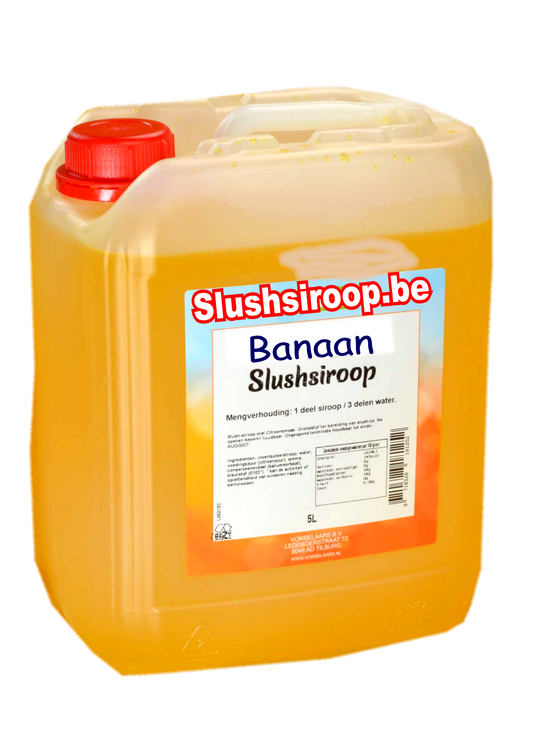 B- Slushsiroop BANAAN smaak - tank met 5 ltr - Vorselaars - Slushsiroop.be   Een lekkernij voor jong en oud