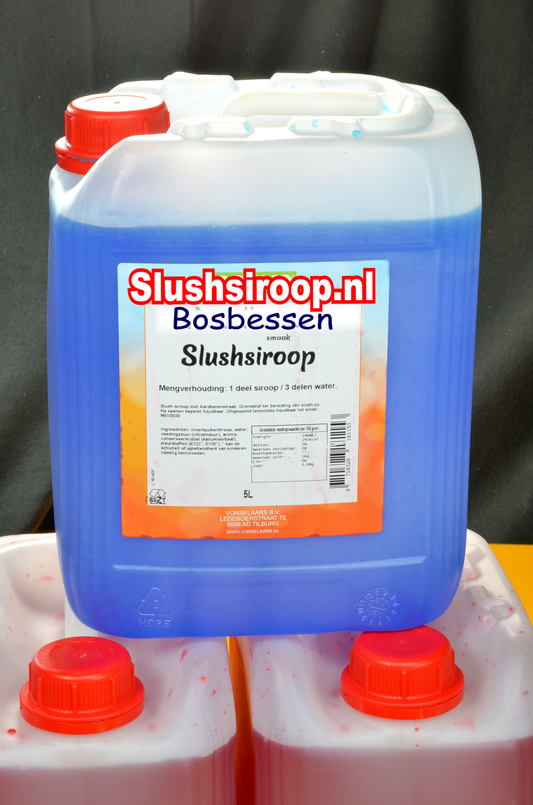 B-Slushsiroop BOSBESSEN smaak - tank met 5 ltr - Vorselaars - Slushsiroop.nl  -  Een ijskoude lekkernij voor jong en oud