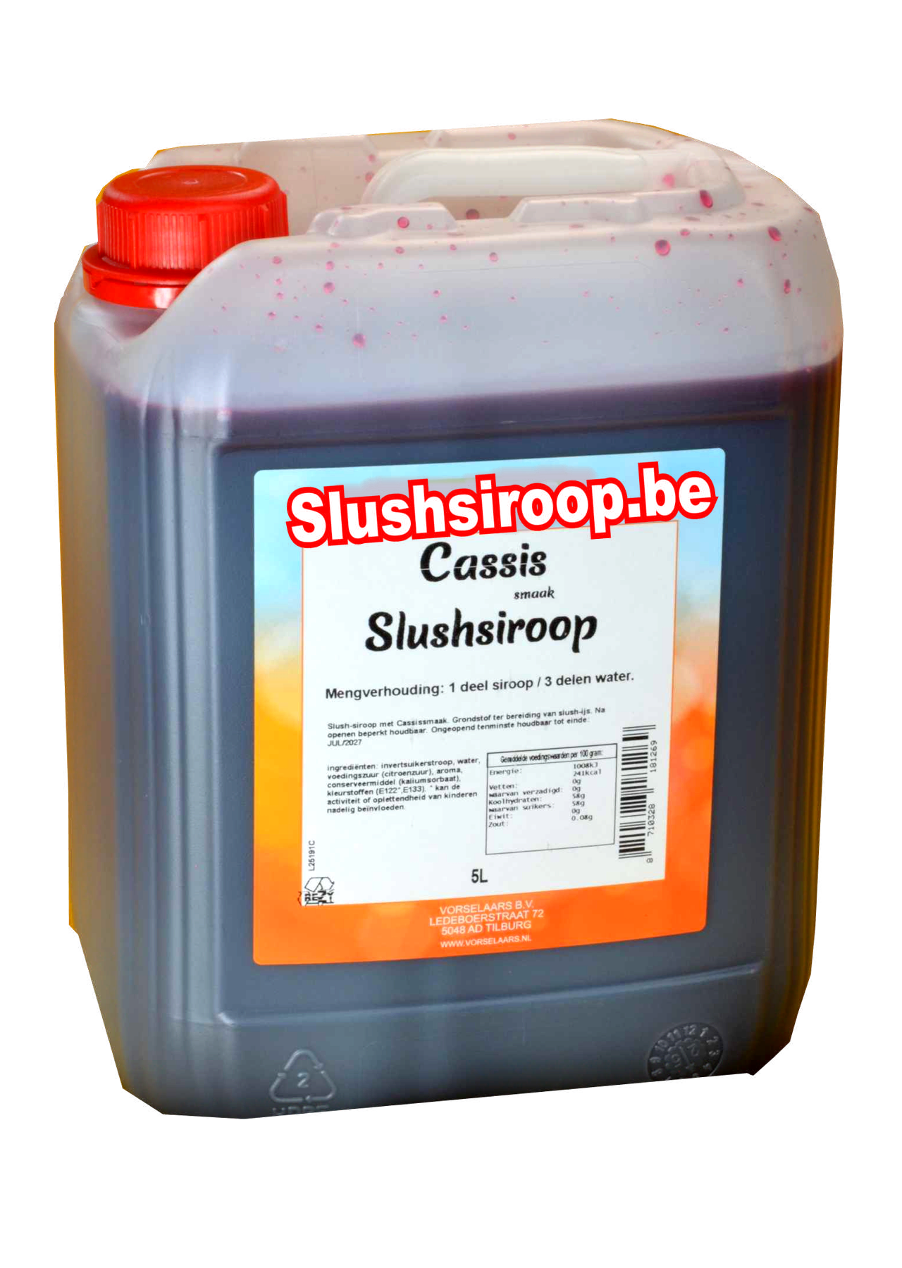B- Slushsiroop CASSIS smaak - tank met 5 ltr - Vorselaars - Slushsiroop.be - De heerlijke ijsdrank voor iedereen!