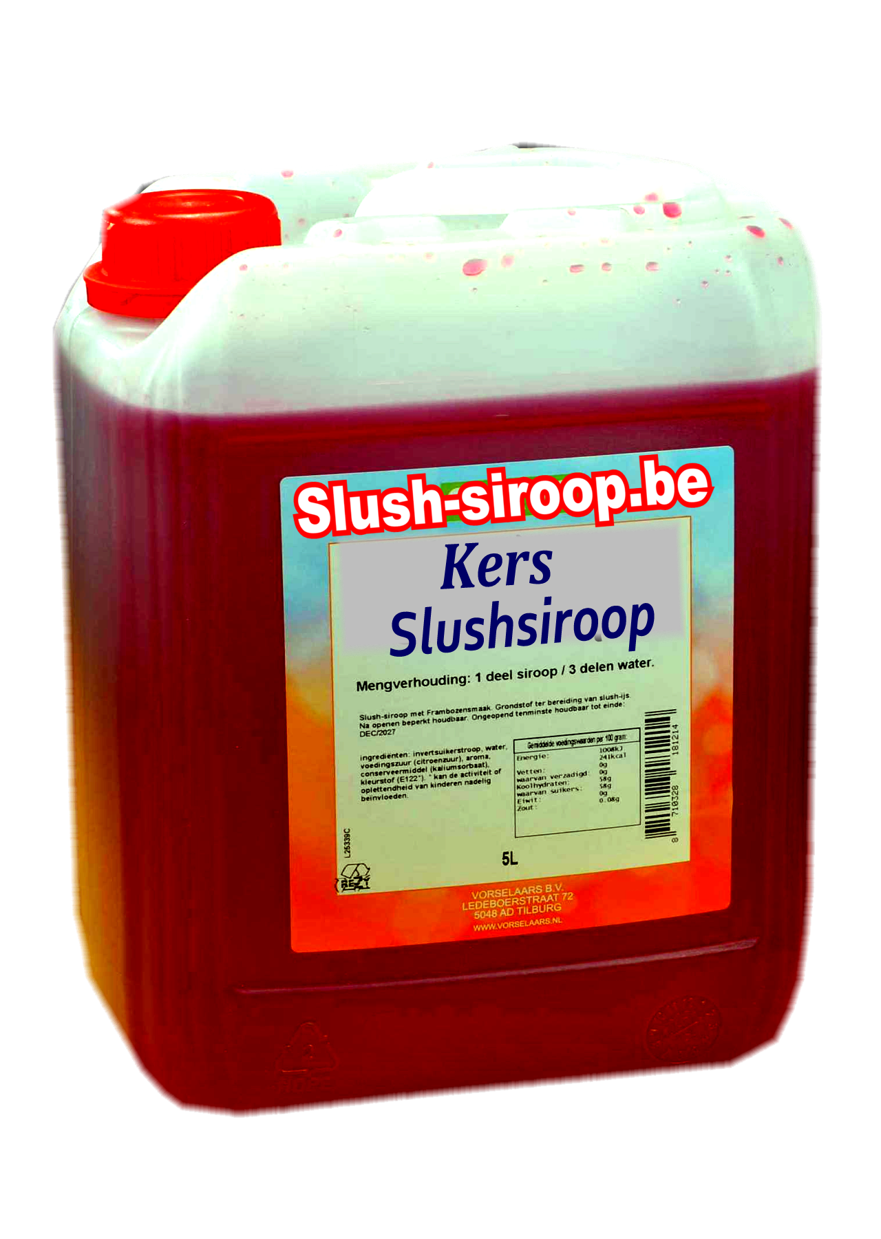 B- Slushsiroop KERSEN smaak - tank met 5 ltr - Vorselaars - Slushsiroop.be
