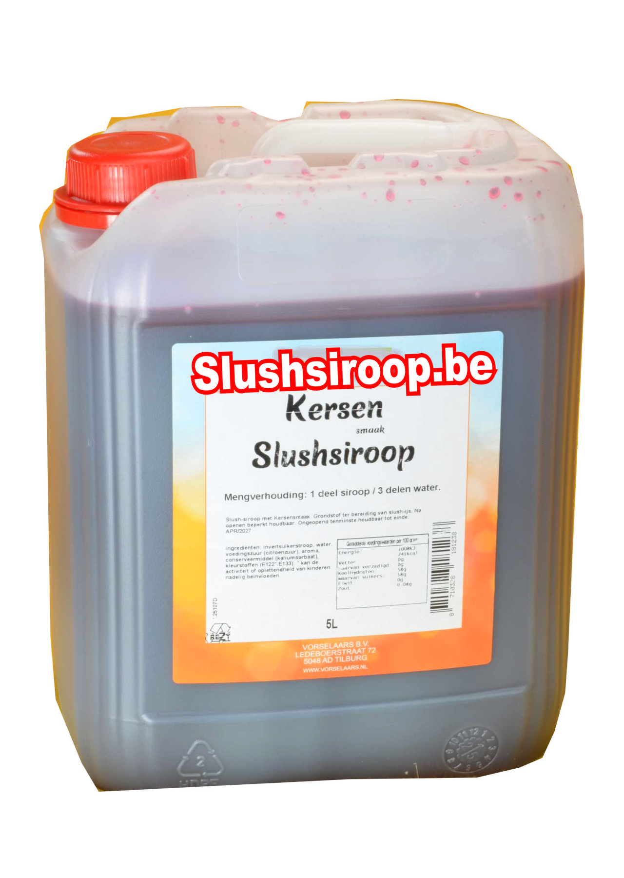 B- Slushsiroop KERSEN smaak - tank met 5 ltr - Vorselaars - Slushsiroop.be