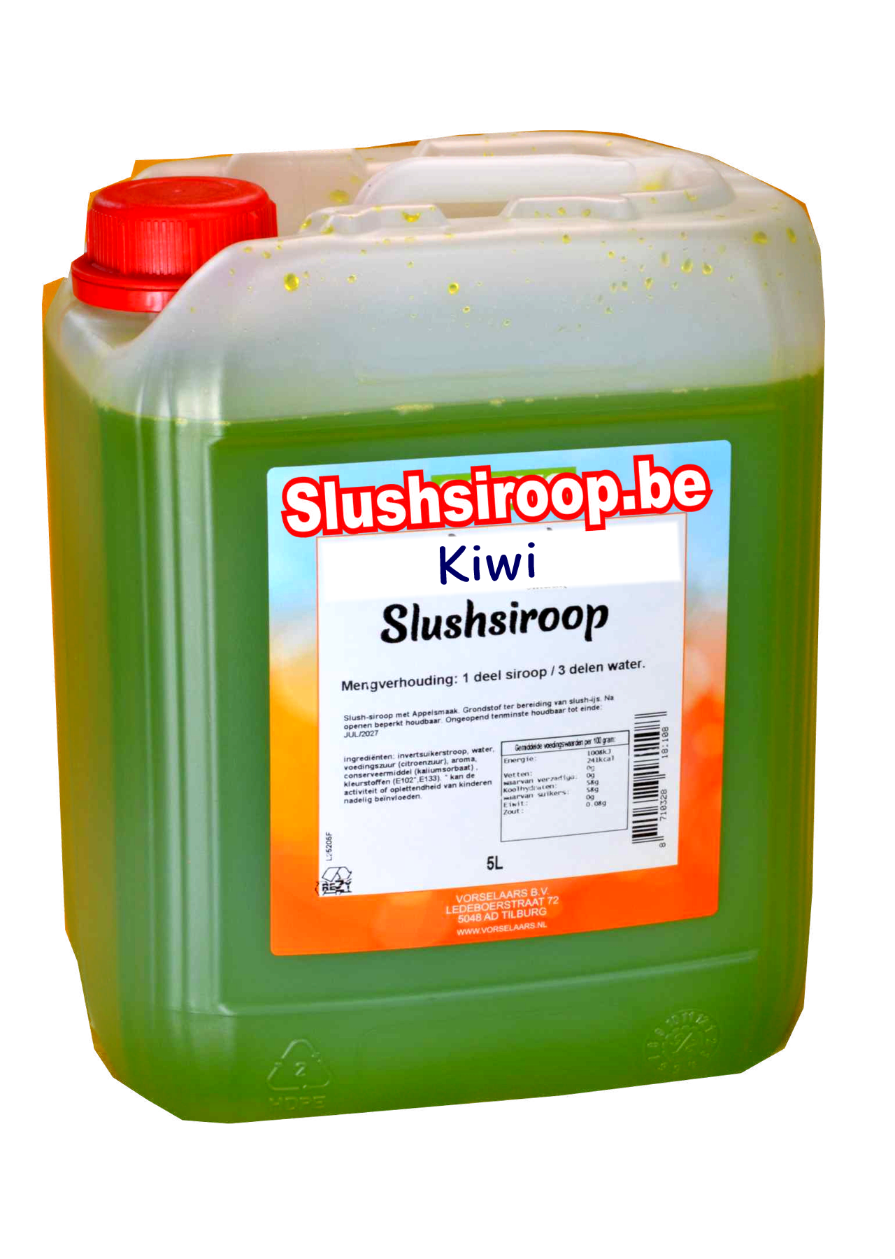 B- Slushsiroop KIWI smaak - tank met 5 ltr - Vorselaars - Slushsiroop.be