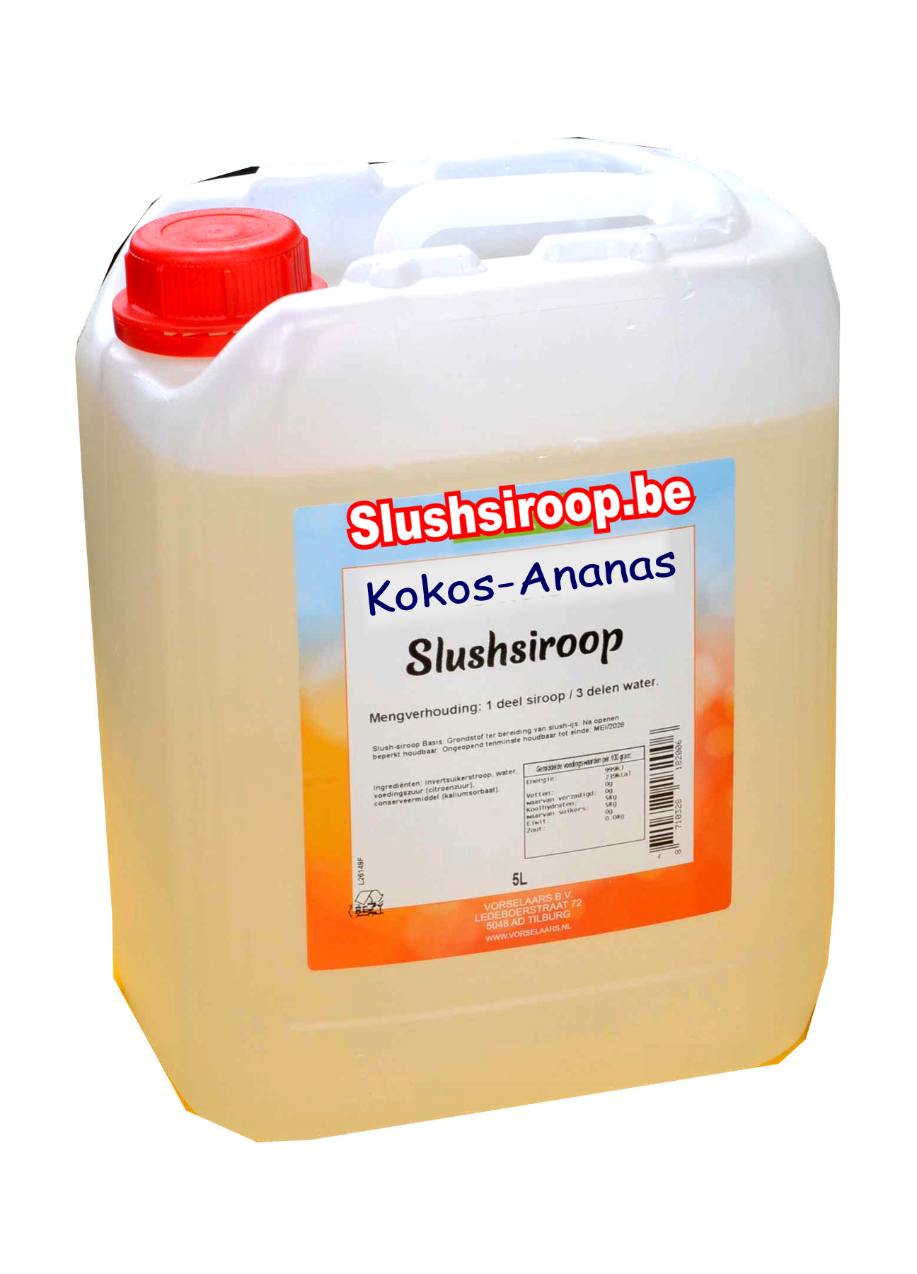 B-Slushsiroop ANANAS-KOKOS smaak - tank met 5 ltr - Vorselaars - Slushsiroop.be
