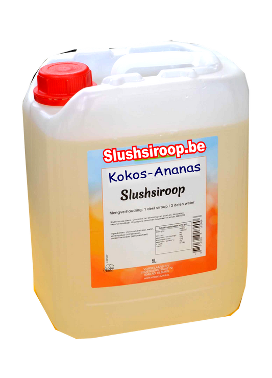 B-Slushsiroop ANANAS-KOKOS smaak - tank met 5 ltr - Vorselaars - Slushsiroop.be