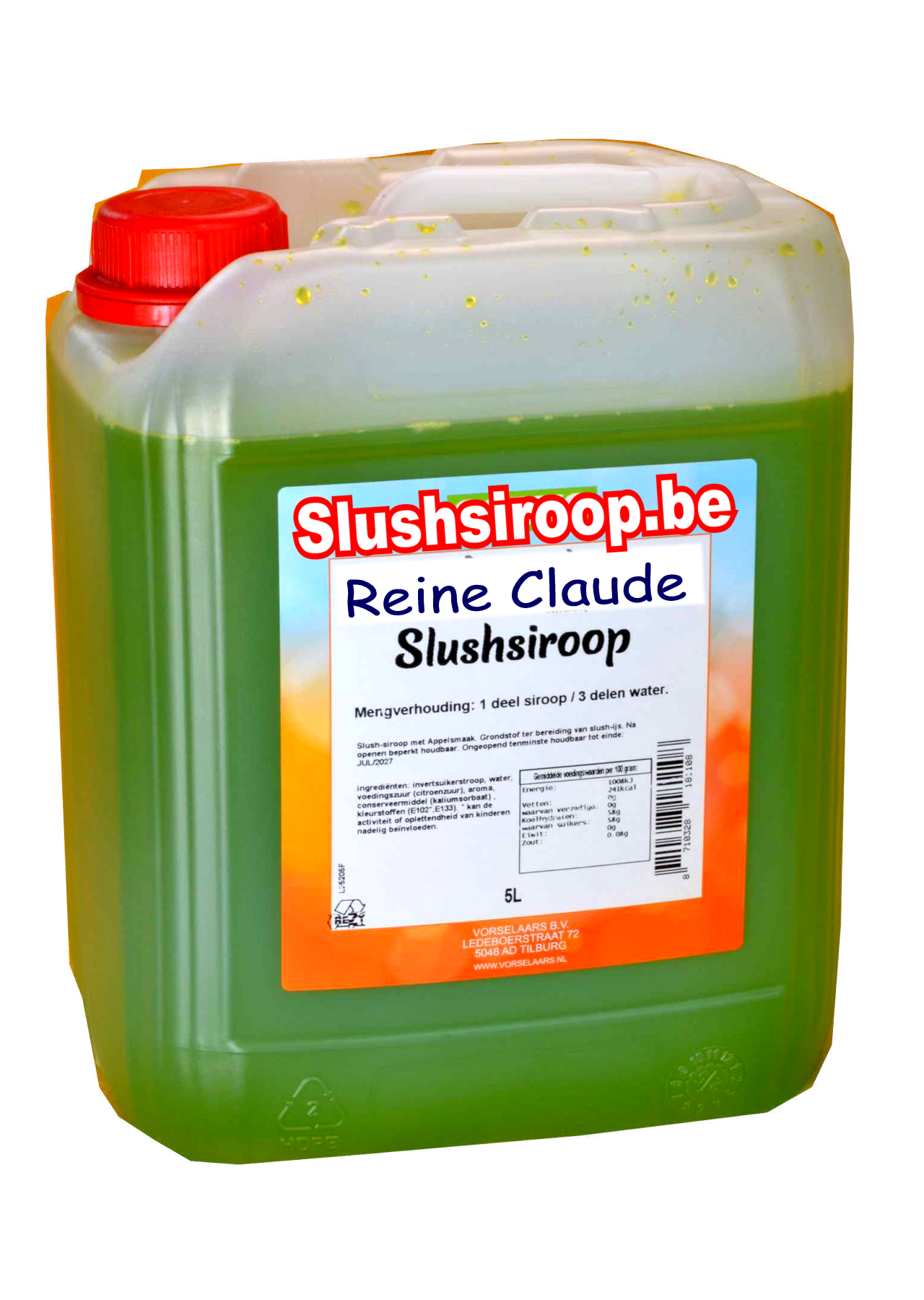 B- Slushsiroop REINE CLAUDE smaak - tank met 5 ltr - Vorselaars - Slushsiroop.be