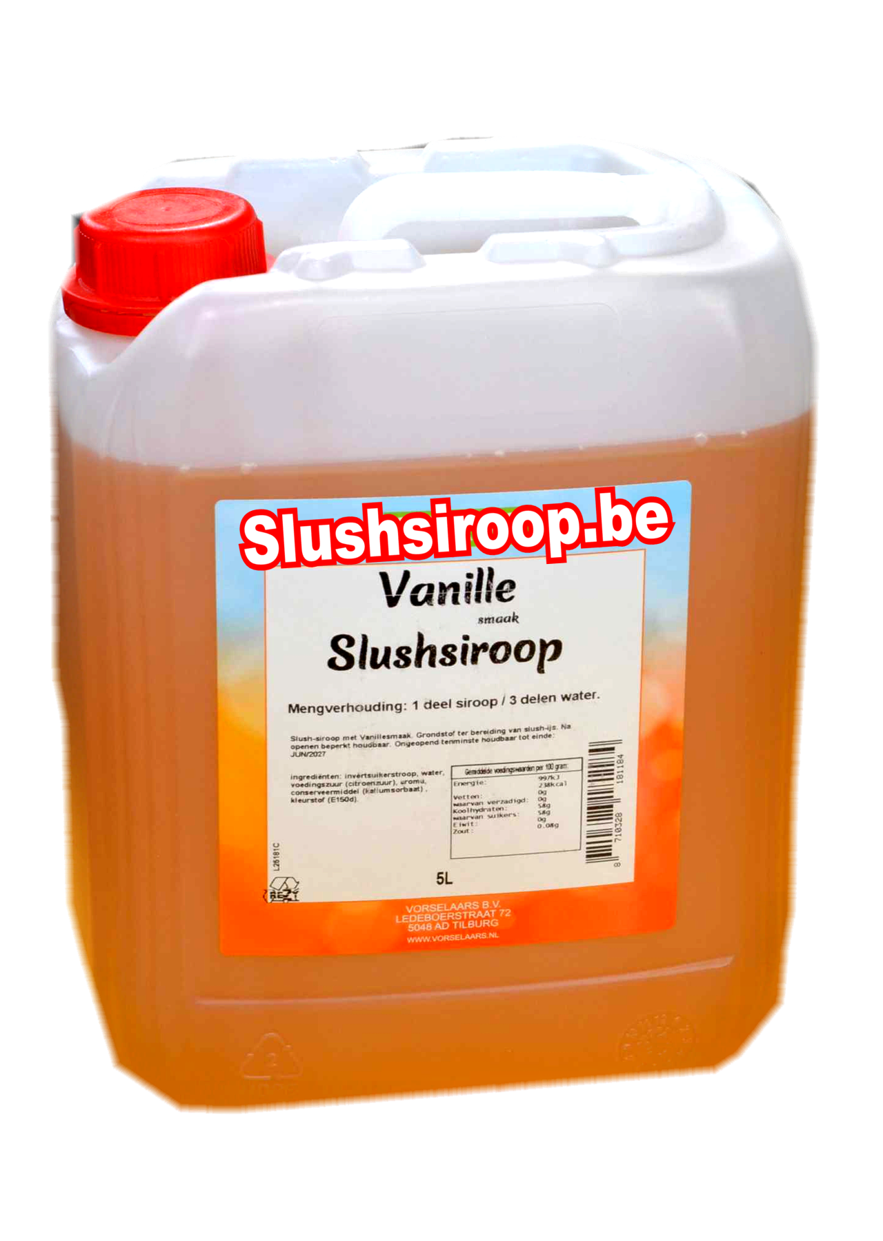 B- Slushsiroop VANILLE smaak - tank met 5 ltr - Vorselaars - Slushsiroop.be